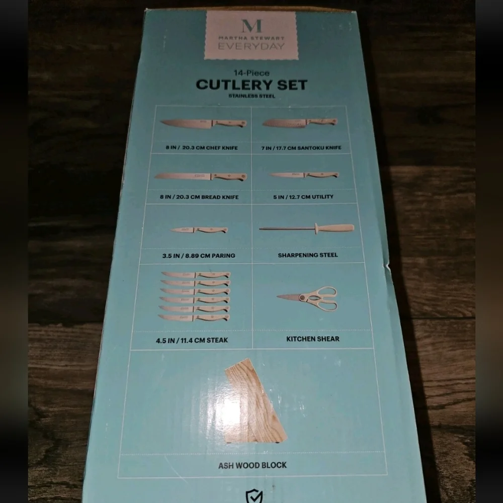 Martha Stewart White Knife Set with Wooden Block 13pc Set New B33